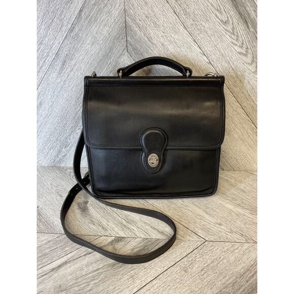 VTG Coach Black Leather Silver Hardware Willis Bag Crossbody Satchel Bag Purse - Picture 1 of 16